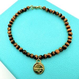 RARE Return to Tiffany & Co 18K Yellow Gold Tigers Eye Bracelet 7” Packaging